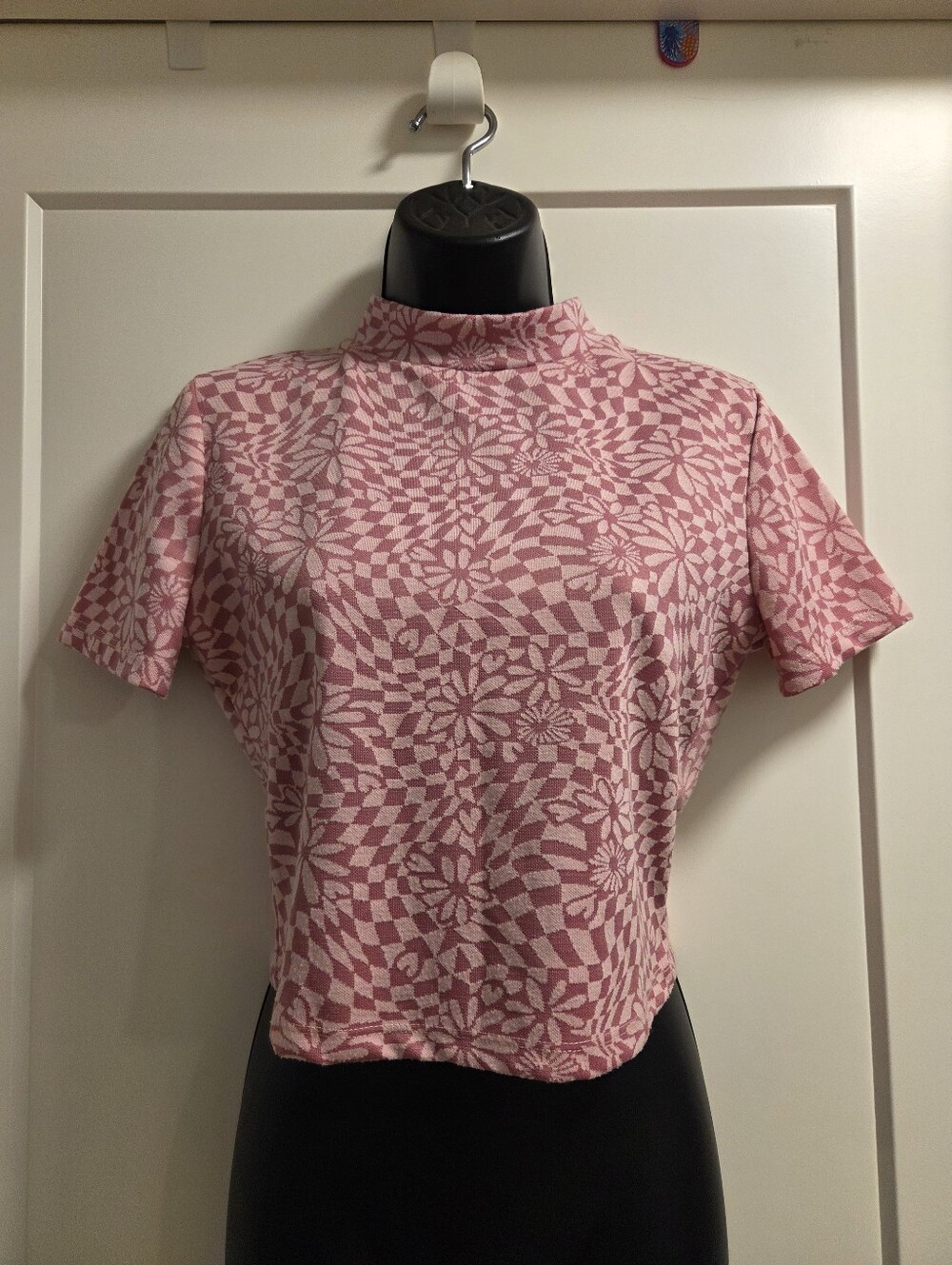 Primark Baby Pink 70s Style Mockneck Short Sleeve Top